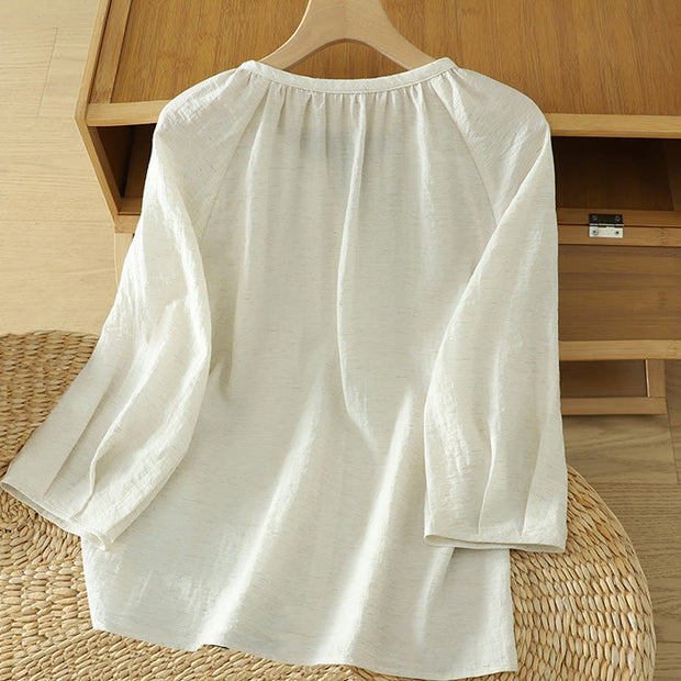Buddha Stones White Plain Button Three Quarter Sleeve Women's Shirt - image 2
