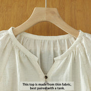 Buddha Stones White Plain Button Three Quarter Sleeve Women's Shirt - image 4