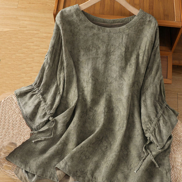 Buddha Stones Casual Crew Neck Women's Lace-up Half Sleeve Shirt - DarkSeaGreen - US14，UK/AU18，EU46 (2XL) - image 11