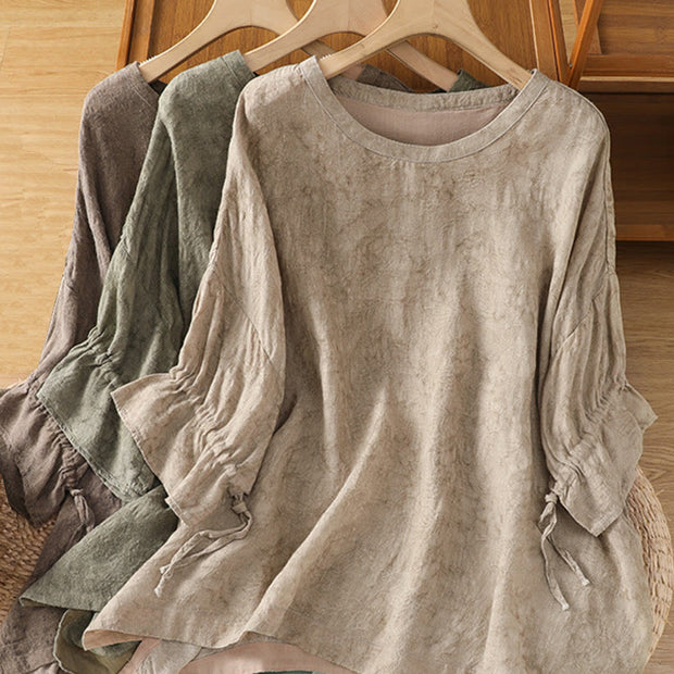 Buddha Stones Casual Crew Neck Women's Lace-up Half Sleeve Shirt - image 2