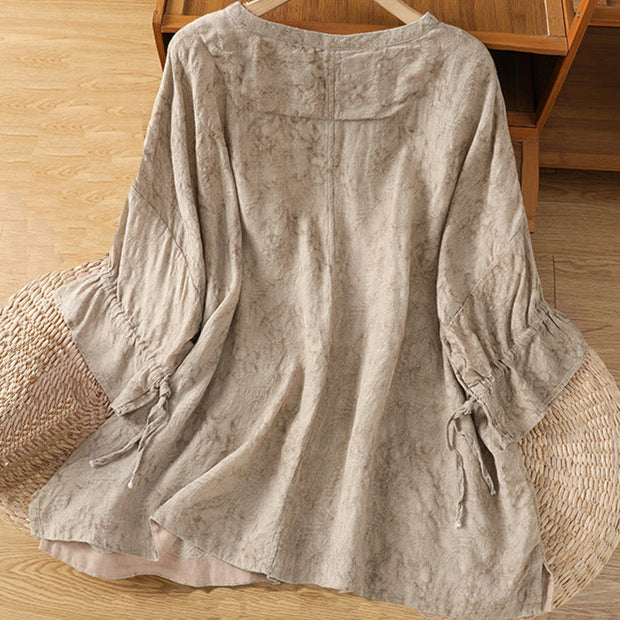 Buddha Stones Casual Crew Neck Women's Lace-up Half Sleeve Shirt - image 3