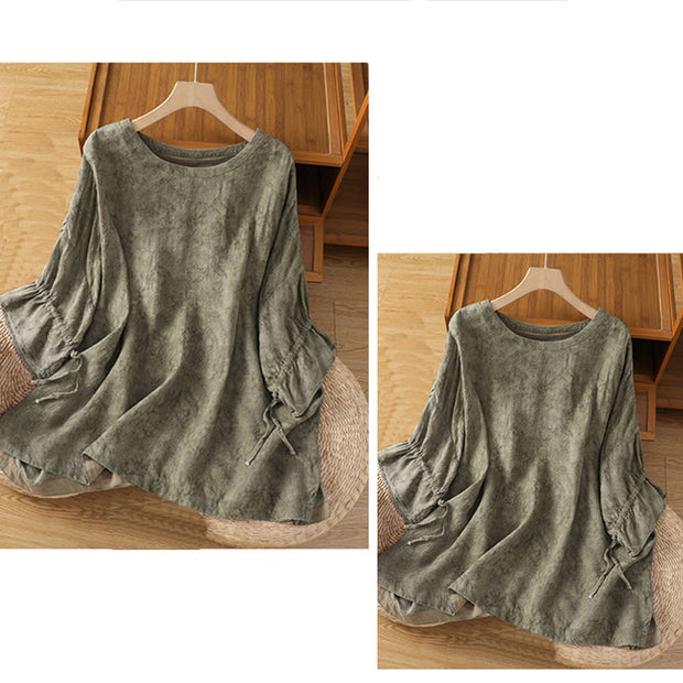 Buddha Stones Casual Crew Neck Women's Lace-up Half Sleeve Shirt - image 17