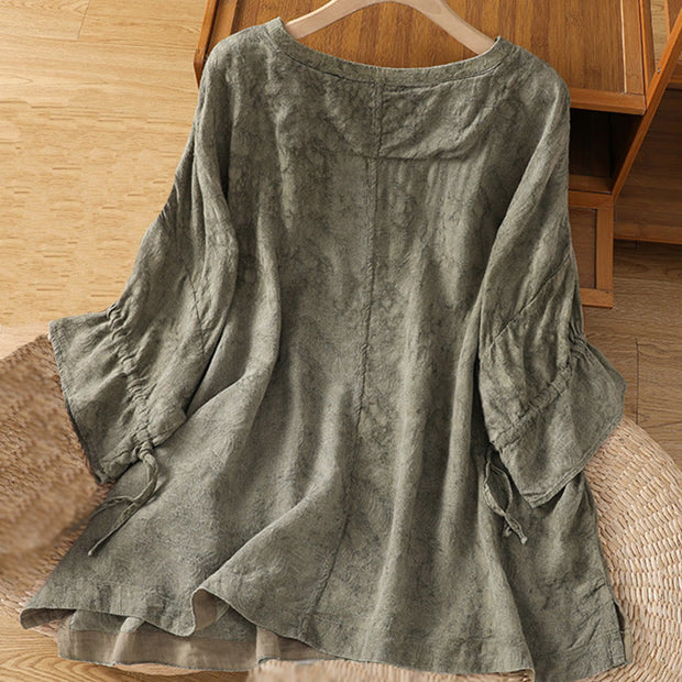 Buddha Stones Casual Crew Neck Women's Lace-up Half Sleeve Shirt - image 12