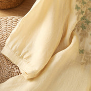 Buddha Stones Leaf Embroidery Cotton Buttons Half Sleeve Women's Shirt - image 17