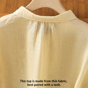 Buddha Stones Leaf Embroidery Cotton Buttons Half Sleeve Women's Shirt - image 15
