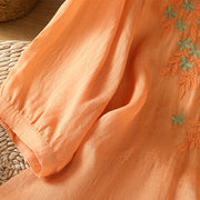 Buddha Stones Leaf Embroidery Cotton Buttons Half Sleeve Women's Shirt - image 27