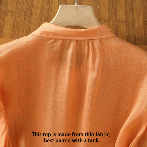 Buddha Stones Leaf Embroidery Cotton Buttons Half Sleeve Women's Shirt - image 26