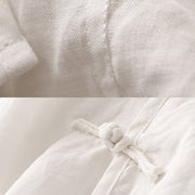 Buddha Stones Summer V-Neck Frog-Button Short Sleeve Cotton Linen Midi Dress - image 17