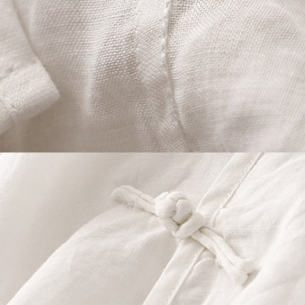 Buddha Stones Summer V-Neck Frog-Button Short Sleeve Cotton Linen Midi Dress - image 17