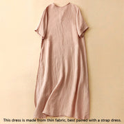 Buddha Stones Summer V-Neck Frog-Button Short Sleeve Cotton Linen Midi Dress - image 2