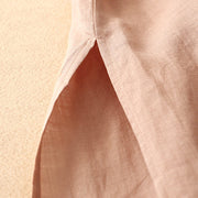 Buddha Stones Summer V-Neck Frog-Button Short Sleeve Cotton Linen Midi Dress - image 7