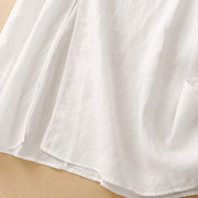 Buddha Stones Summer V-Neck Frog-Button Short Sleeve Cotton Linen Midi Dress - image 18