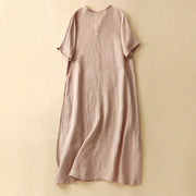 Buddha Stones Summer V-Neck Frog-Button Short Sleeve Cotton Linen Midi Dress - image 10