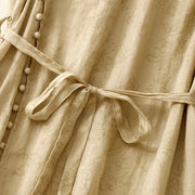Buddha Stones Summer V-Neck Lace-up Short Sleeve Cotton Linen Midi Dress With Pockets - image 6