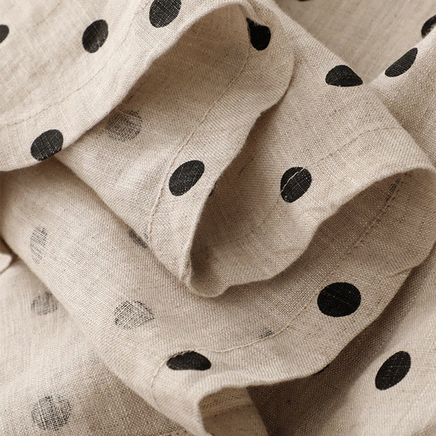 Buddha Stones Summer Polka Dot V-Neck Lace-up Cotton Linen Midi Dress With Pockets - image 19