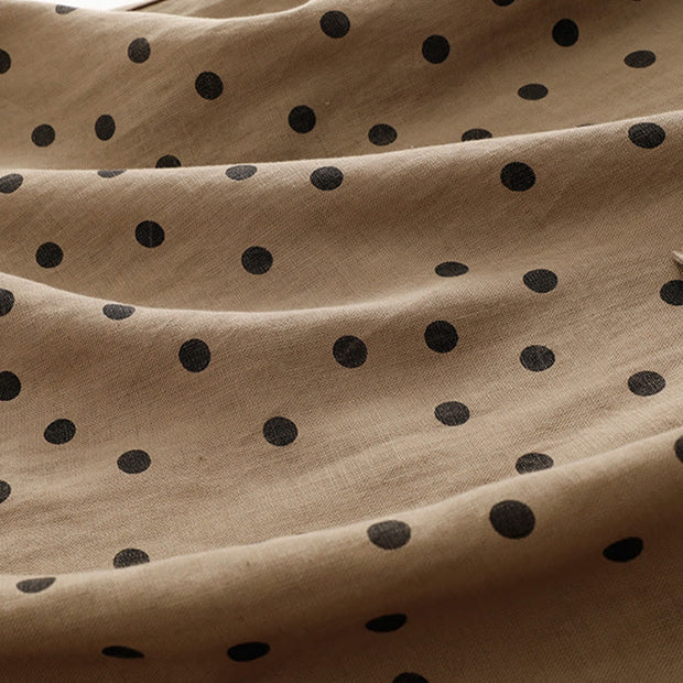 Buddha Stones Summer Polka Dot V-Neck Lace-up Cotton Linen Midi Dress With Pockets - image 8