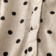 Buddha Stones Summer Polka Dot V-Neck Lace-up Cotton Linen Midi Dress With Pockets - image 16