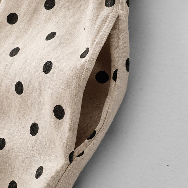 Buddha Stones Summer Polka Dot V-Neck Lace-up Cotton Linen Midi Dress With Pockets - image 13