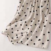 Buddha Stones Polka Dot V-Neck Lace-up Cotton Linen Women's Midi Dress With Pockets - image 15