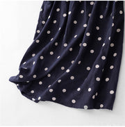 Buddha Stones Polka Dot V-Neck Lace-up Cotton Linen Women's Midi Dress With Pockets - image 8