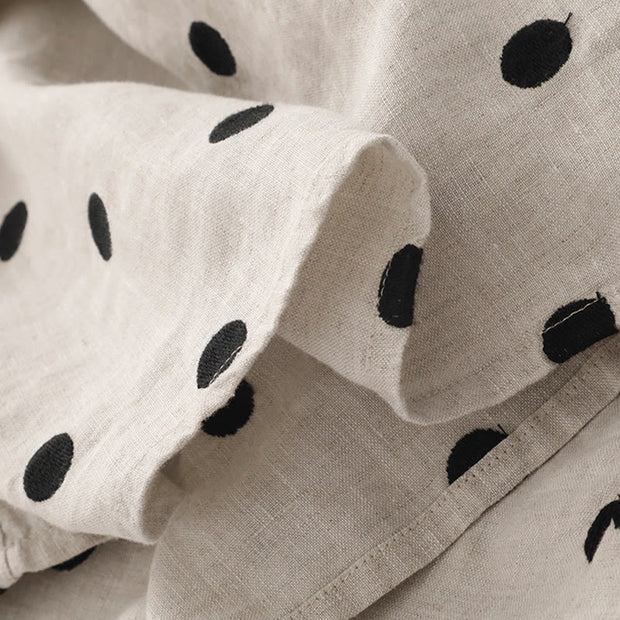 Buddha Stones Polka Dot V-Neck Lace-up Cotton Linen Women's Midi Dress With Pockets - image 16