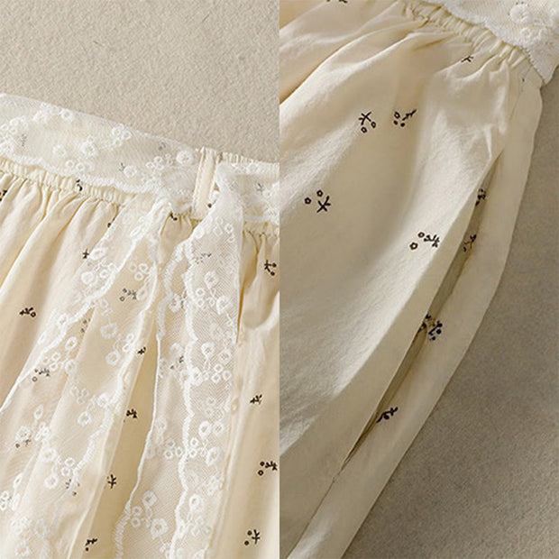 Buddha Stones Small Flowers Elastic Waist Cotton Women's Skirt With Pockets