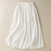 Buddha Stones Small Flowers Elastic Waist Cotton Women's Skirt With Pockets