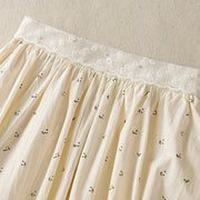 Buddha Stones Small Flowers Elastic Waist Cotton Women's Skirt With Pockets