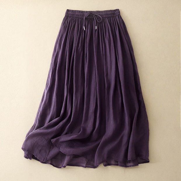 Buddha Stones Summer Solid Color Elastic Waist Drawstring Women's Skirt - DarkMagenta - US8-10，UK/AU12-14，EU40-42 (2XL) - image 10