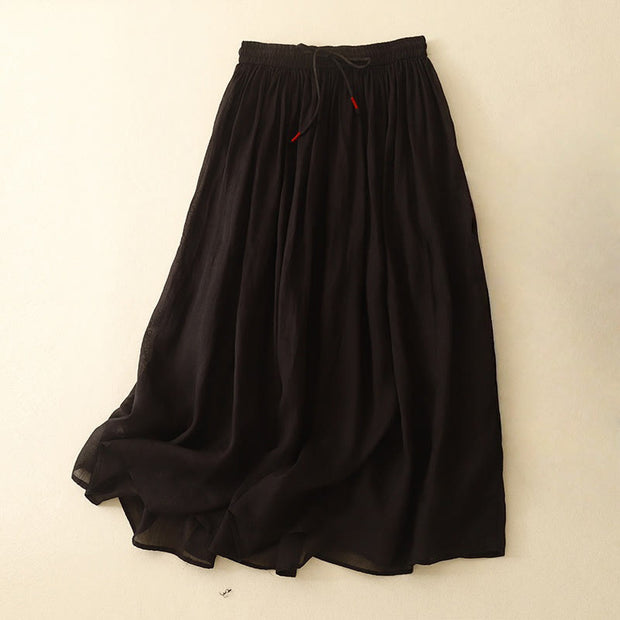 Buddha Stones Summer Solid Color Elastic Waist Drawstring Women's Skirt - Black - US8-10，UK/AU12-14，EU40-42 (2XL) - image 13
