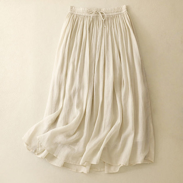 Buddha Stones Summer Solid Color Elastic Waist Drawstring Women's Skirt - Beige - US8-10，UK/AU12-14，EU40-42 (2XL) - image 21
