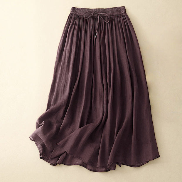 Buddha Stones Summer Solid Color Elastic Waist Drawstring Women's Skirt - SaddleBrown - US8-10，UK/AU12-14，EU40-42 (2XL) - image 17