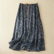 Buddha Stones Floral A-line Elastic Waist Cotton Linen Women's Skirt With Pockets - SteelBlue - US8-10，UK/AU12-14，EU40-42 (2XL) - image 12