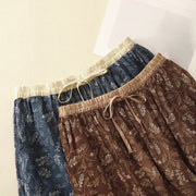 Buddha Stones Floral A-line Elastic Waist Cotton Linen Women's Skirt With Pockets - image 11
