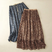 Buddha Stones Floral A-line Elastic Waist Cotton Linen Women's Skirt With Pockets - image 2