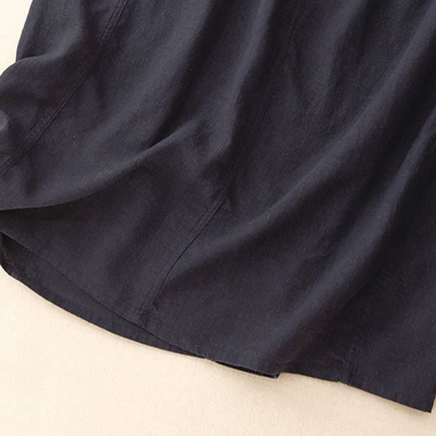 Buddha Stones Drawstring A-line Elastic Waist Cotton Women's Skirt With Button Pockets - image 5