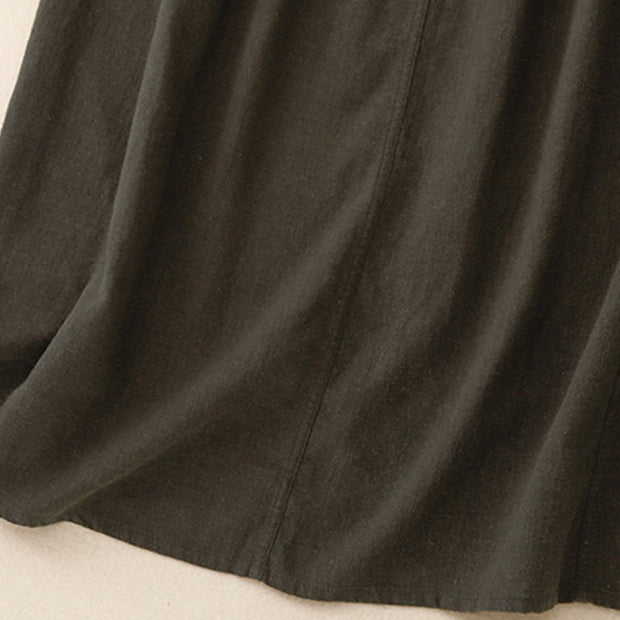 Buddha Stones Drawstring A-line Elastic Waist Cotton Women's Skirt With Button Pockets - image 18