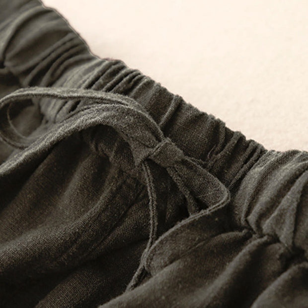 Buddha Stones Drawstring A-line Elastic Waist Cotton Women's Skirt With Button Pockets - image 17