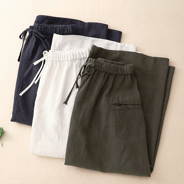 Buddha Stones Drawstring A-line Elastic Waist Cotton Women's Skirt With Button Pockets - image 21