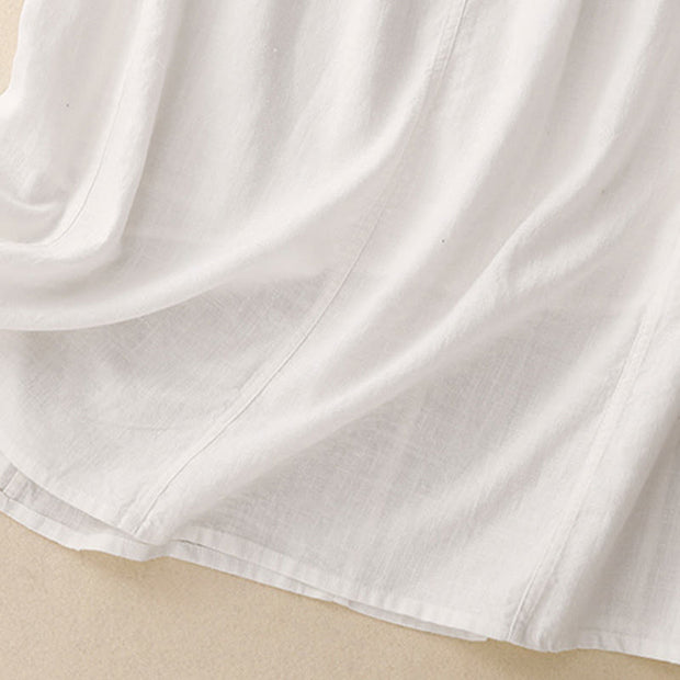 Buddha Stones Drawstring A-line Elastic Waist Cotton Women's Skirt With Button Pockets - image 12