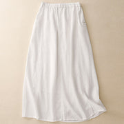Buddha Stones Drawstring A-line Elastic Waist Cotton Women's Skirt With Button Pockets - image 7