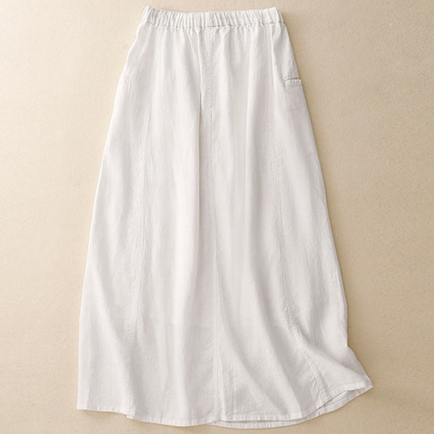 Buddha Stones Drawstring A-line Elastic Waist Cotton Women's Skirt With Button Pockets - image 7