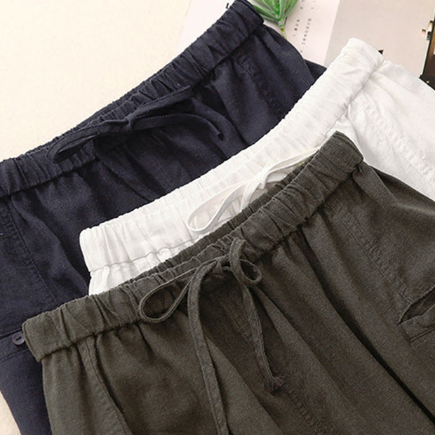 Buddha Stones Drawstring A-line Elastic Waist Cotton Women's Skirt With Button Pockets - image 20