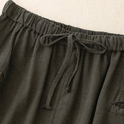 Buddha Stones Drawstring A-line Elastic Waist Cotton Women's Skirt With Button Pockets - image 16