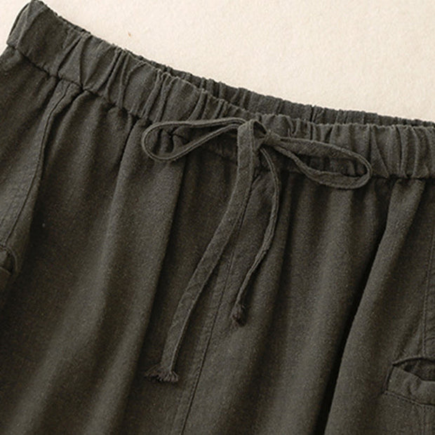 Buddha Stones Drawstring A-line Elastic Waist Cotton Women's Skirt With Button Pockets - image 16