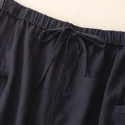 Buddha Stones Drawstring A-line Elastic Waist Cotton Women's Skirt With Button Pockets - image 3