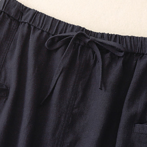 Buddha Stones Drawstring A-line Elastic Waist Cotton Women's Skirt With Button Pockets - image 3