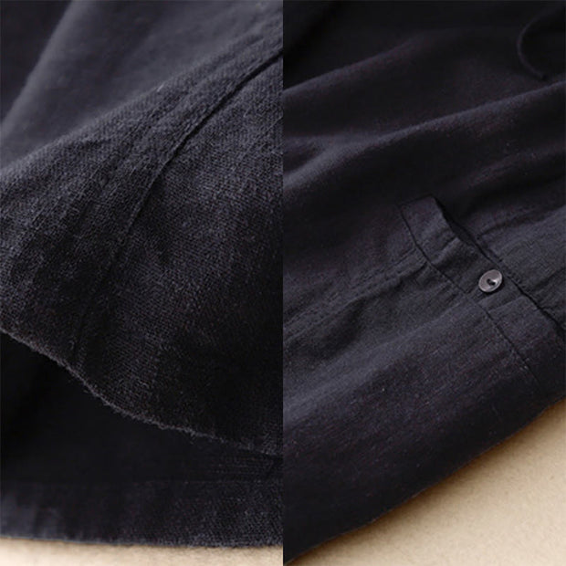 Buddha Stones Drawstring A-line Elastic Waist Cotton Women's Skirt With Button Pockets - image 4