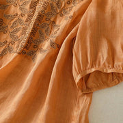 Buddha Stones Embroidered Lace Casual Women's Cotton Linen Half Sleeve T-shirt - image 4