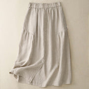 Buddha Stones A-line Buttons Slit Design Elastic Waist Cotton Women's Skirt With Pockets - Linen - US12，UK/AU16，EU44 (2XL) - image 12